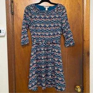 Banana Republic Pleated Neck Geometric Fit & Flare Dress - Petite 4P